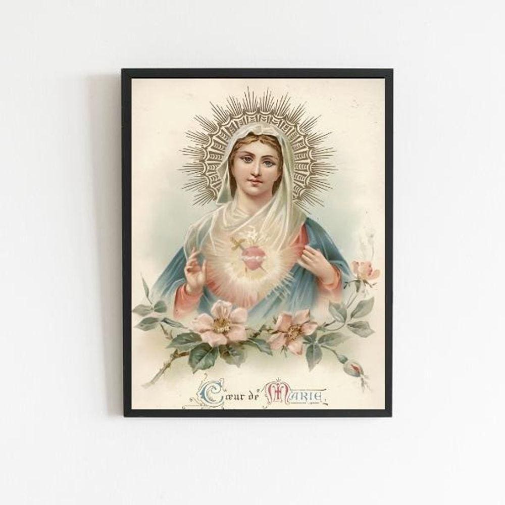 Quadro Arte Sacra Sagrado Coração de Maria 24x18cm Preta