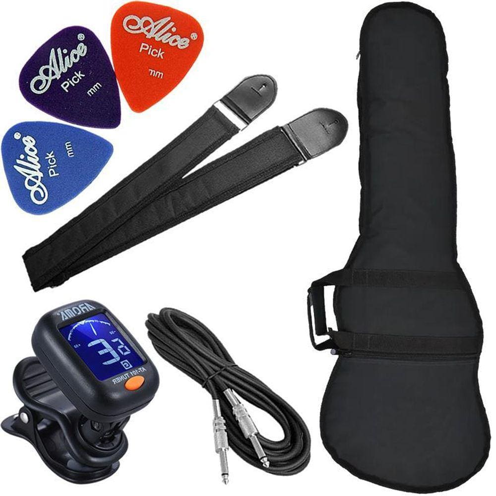 Kit Acessórios Carbon Para Contrabaixo Com Capa Palhetas Afinador Correia E Cabo P10 Bx01