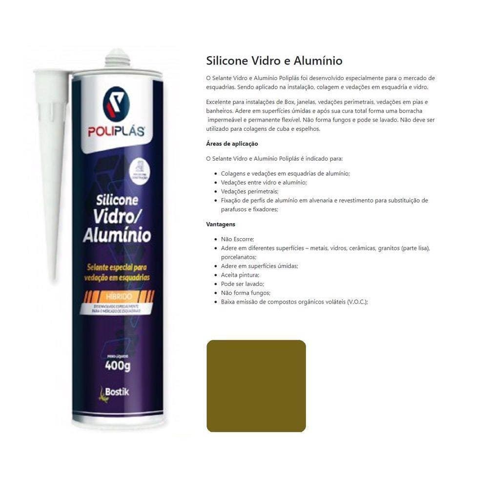 Selante Adesivo Silicone Para Esquadria Alumínio Vidro Bronze