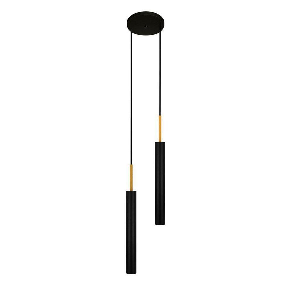 Luminária Teto Pendente Tubo Duplo Mesa Balcão Preto Dourado