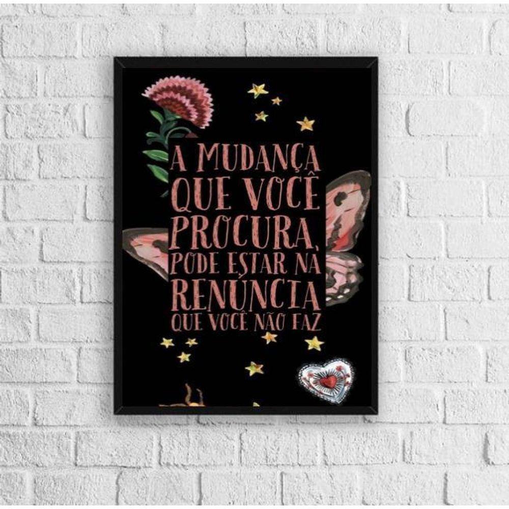 Quadro Decorativo Mudança Renúncia 33x24cm - Madeira Preta