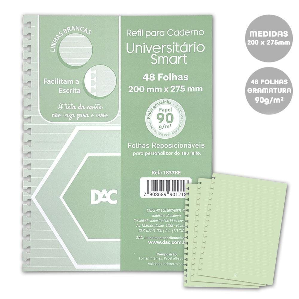 Refil Caderno Smart Verde Pautado Linhas Brancas 48Fls 90G