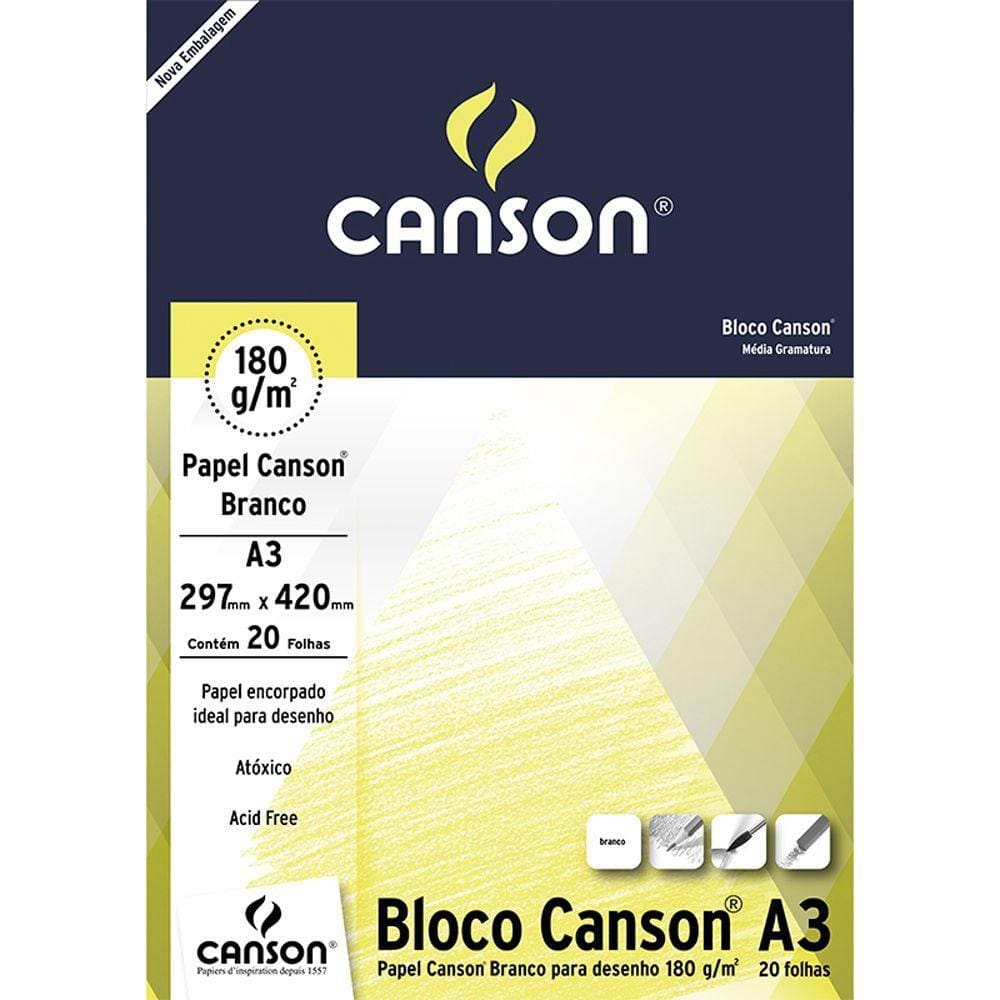 Bloco Desenho Branco A3 180g 20 Folhas Canson 66667165