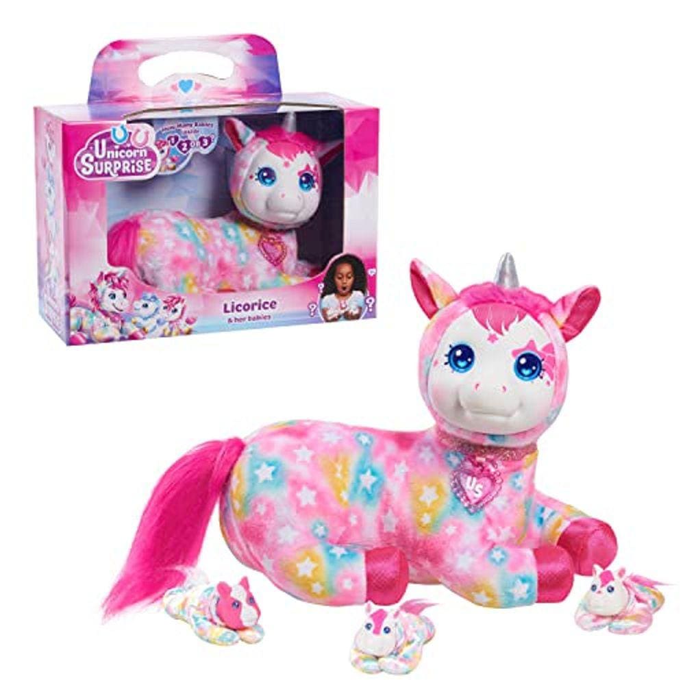 Unicórnio surpresa alcaçuz bichinho de pelúcia com bebês unicórnio, brinquedos infantis para idades 3 Up