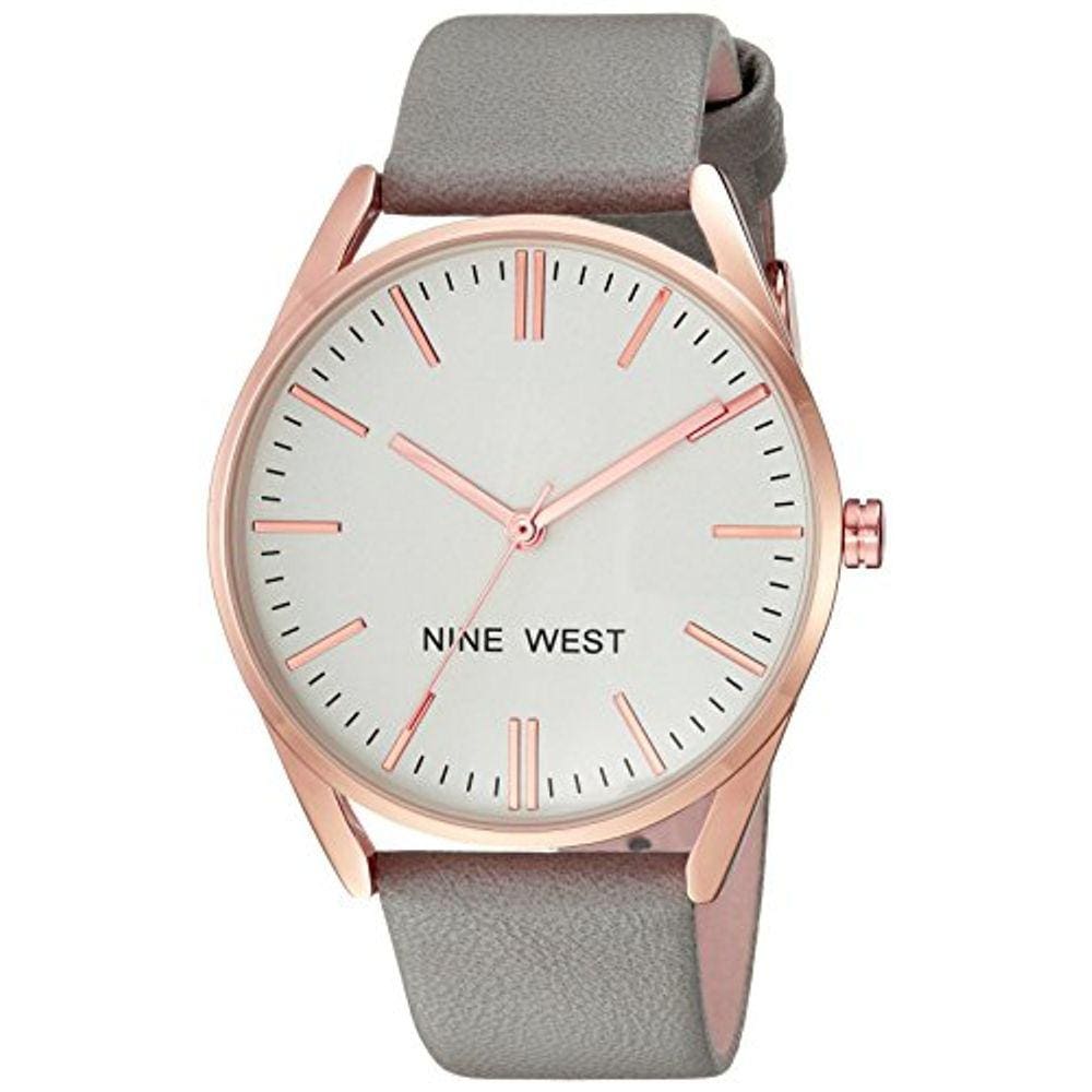 Nine West Women`s NW/1994RGGY Rose Gold-Tone e Grey Strap Watch