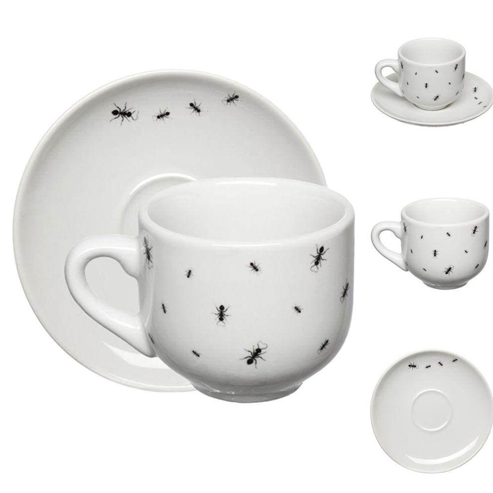 Xícara de Café e Pires Porcelana Formiga Formiguinha 80ml UN