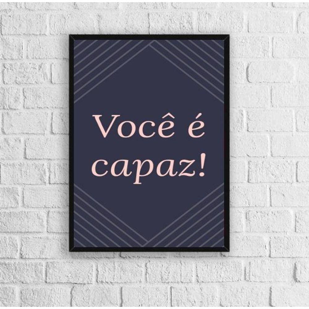 Quadro Decorativo Frase Você É Capaz 33x24cm - Vidro Preta