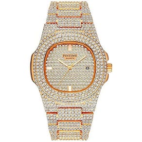 Relógios Unisex de Luxo Diamond Gold Watches Quartz Calendar Luminous Bezel Luxury Watch (Azul Branco Prateado)