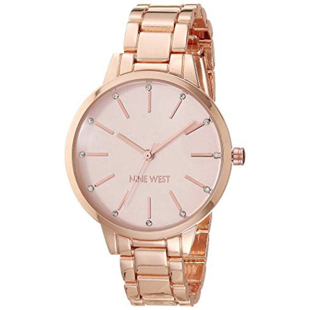 Relógio Feminino de Vestir Quartz Japonês, Pulseira de Metal, Ouro Rosa, 14