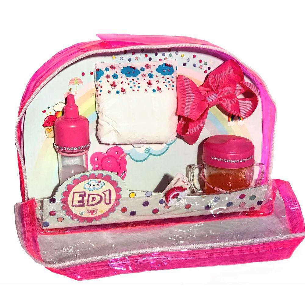 Kit Fralda para boneca reborn grande bolsa rosa acessórios 1111 ED1 Brinquedos