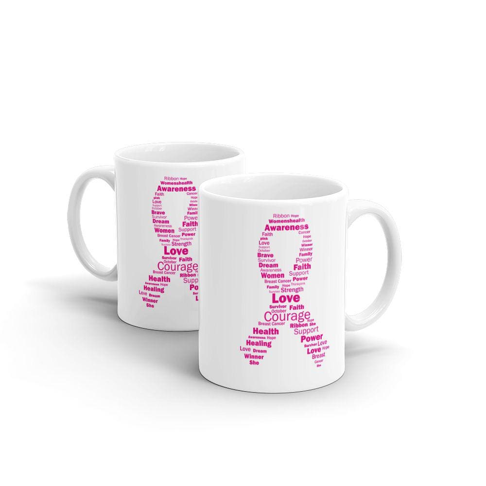 Caneca Cerâmica - Outubro Rosa - Laço Palavras - Alça Branca