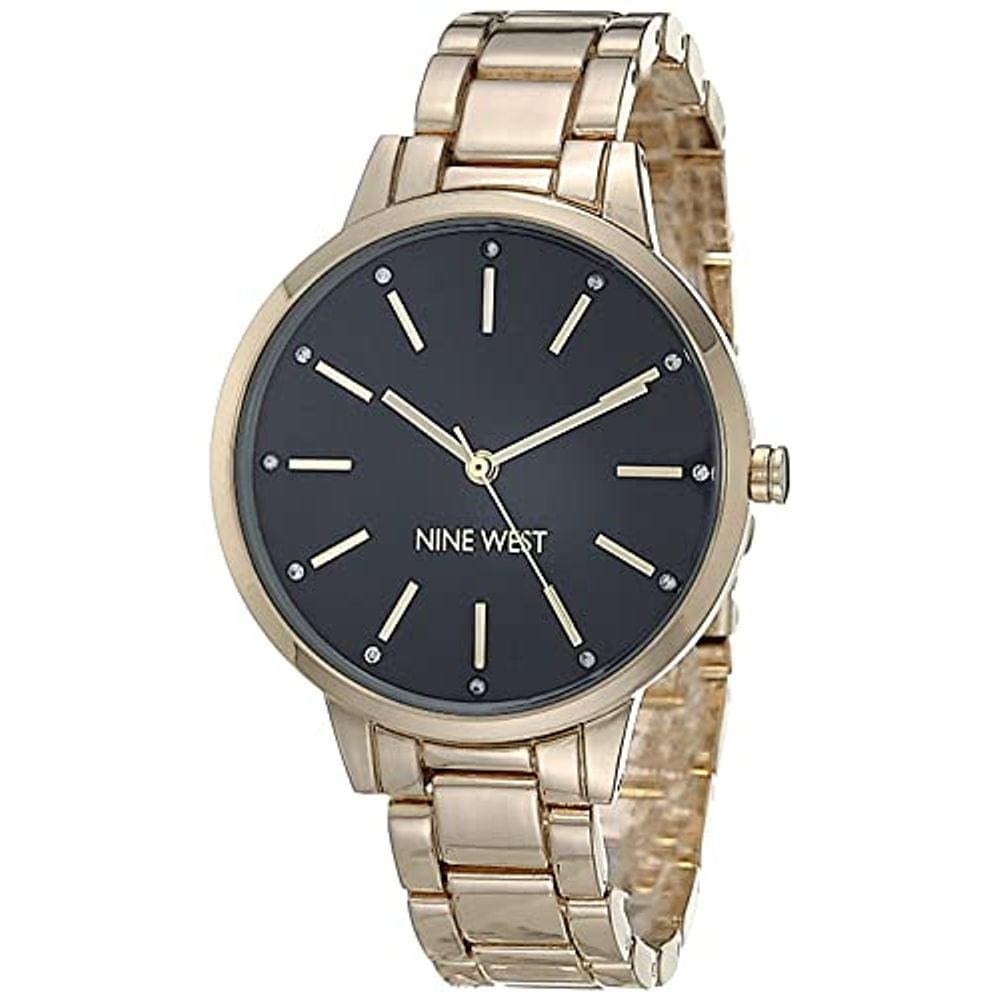 Nove mulheres ocidentais relógio de quartzo japonês com correia metálica, ouro, 14 (Modelo: NW/2098BKGB)