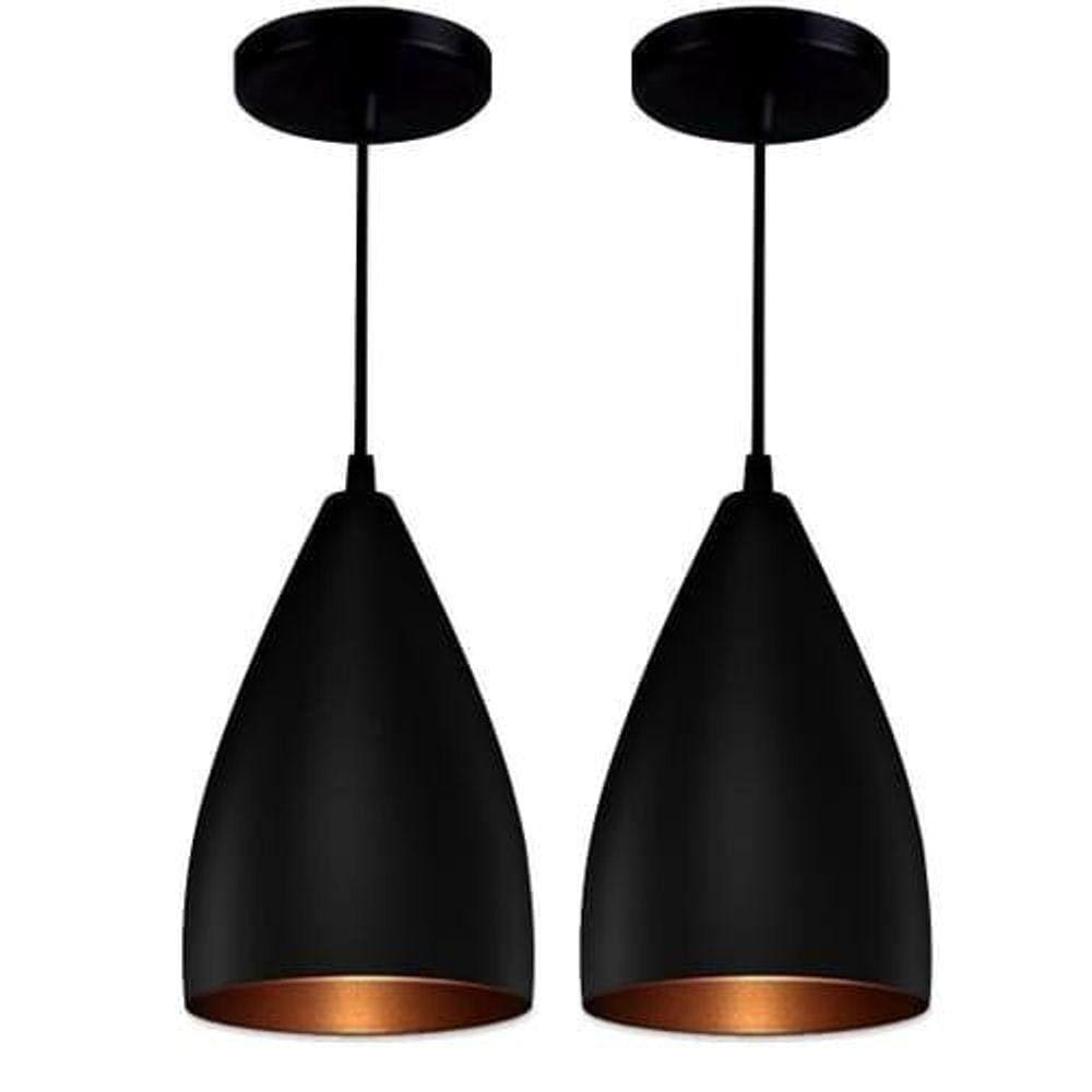 Kit 2 Lustres Pendentes Estilo Vegas Vintage Preto Com Cobre