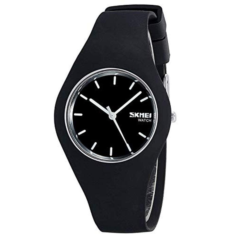 Relógio Esportivo Feminino, Pulseira de Silicone Simples, 30m À Prova d`Água (Preto, Mãos Brancas)