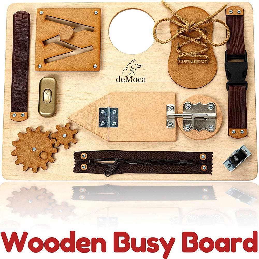 Montessori Busy Board for Toddlers - Brinquedos Sensoriais de Madeira para Crianças - Brinquedo de Viagem com Atividades Educacionais e Brinquedo de A