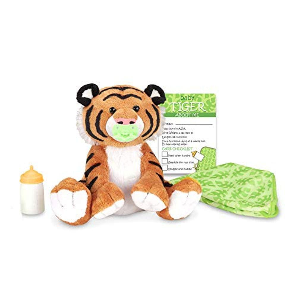 Melissa & Doug 11-Inch Baby Tiger Pelúcia Animal recheado com chupeta, fralda, mamadeira de bebê