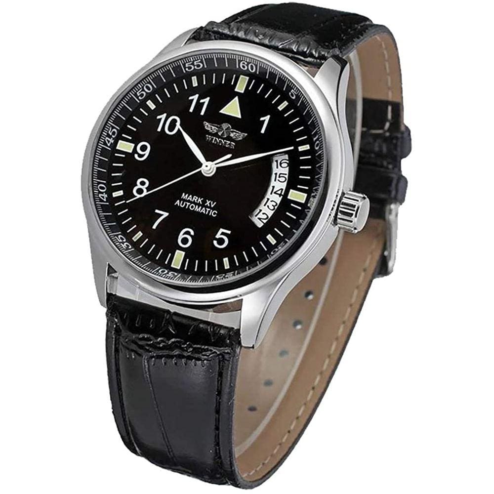 VIGOROSO Men`s Sport Day Data Black Leather Automatic Self ing Watch
