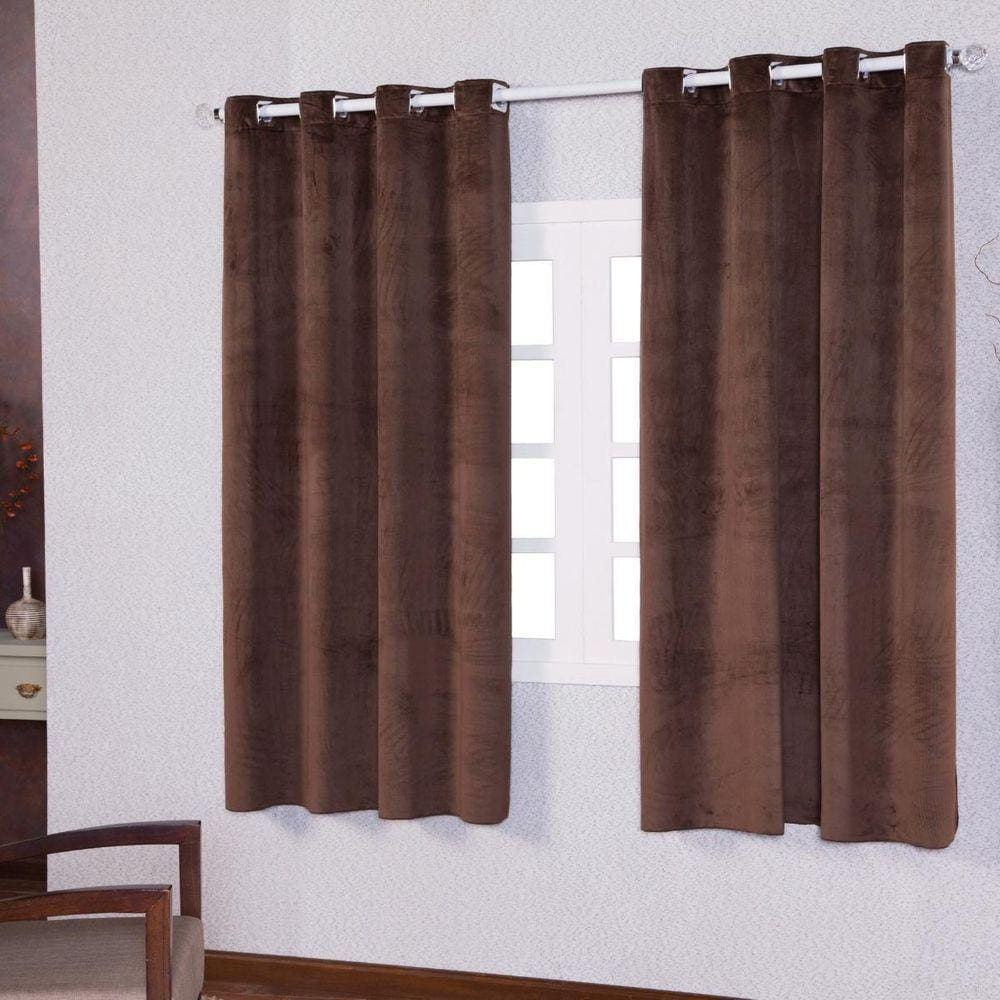 Cortina 200X170 Para Sala De Estar Tecido Suede - Tabaco