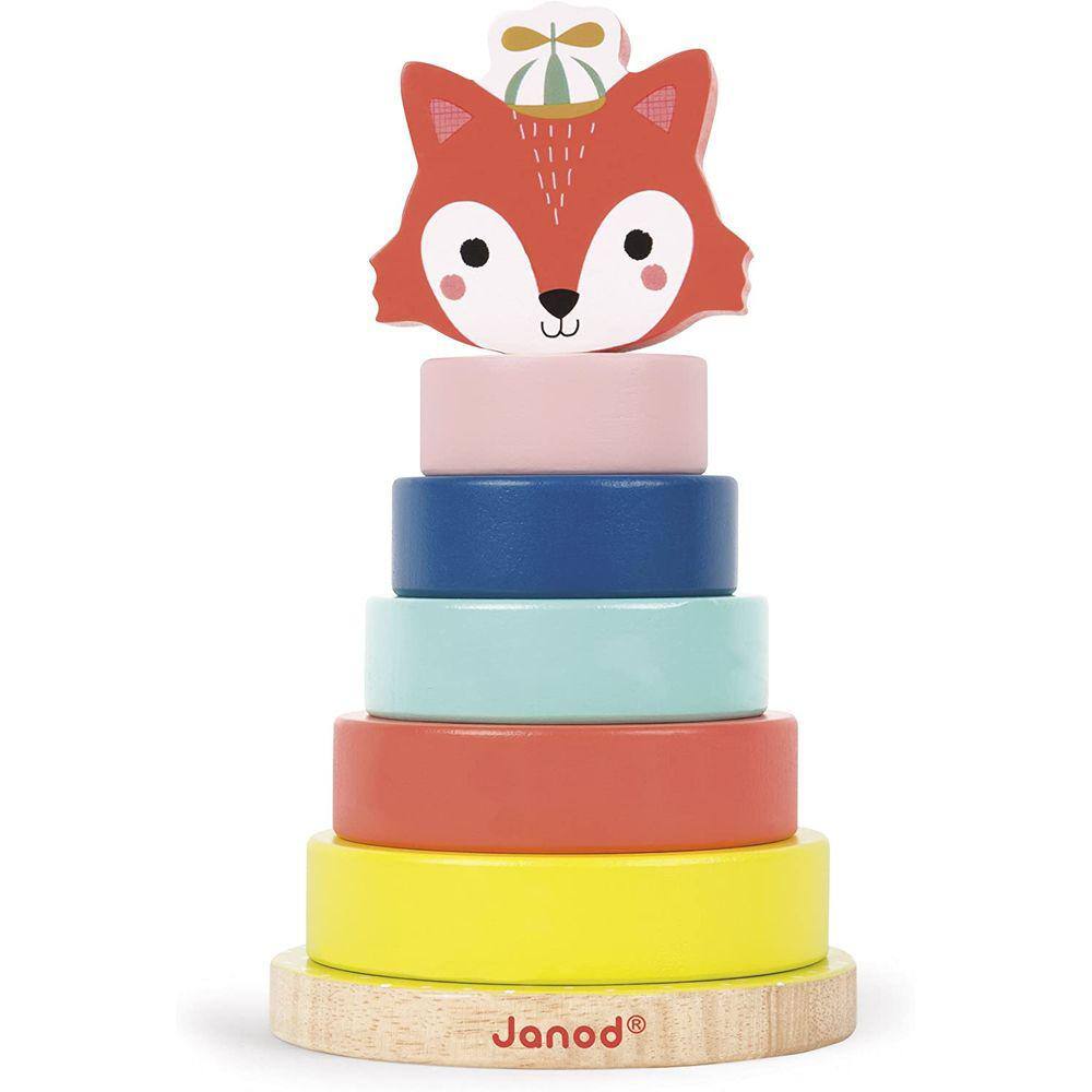 Janod Baby Forest Fox Wood Stacker Toy para maiores de 1 ano