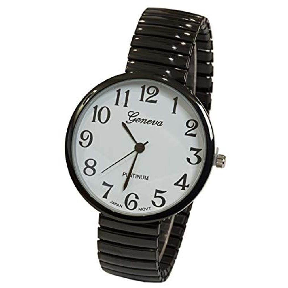 Blekon Coleções Nova Banda super grande de estiramento facial movimento japonês movimento PC21J Fashion Watch (Preto)