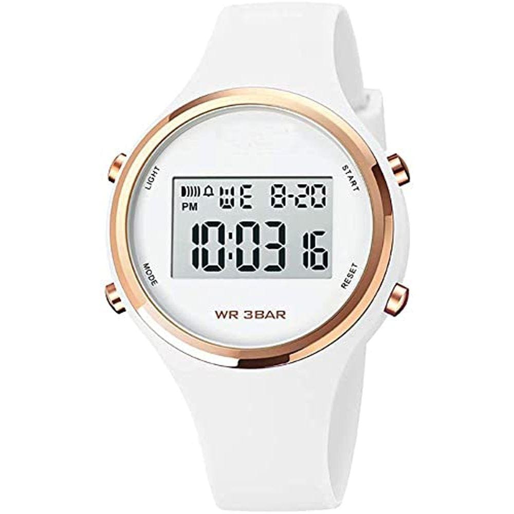 Relógio Esportivo Feminino Res. Água LED (Branco)