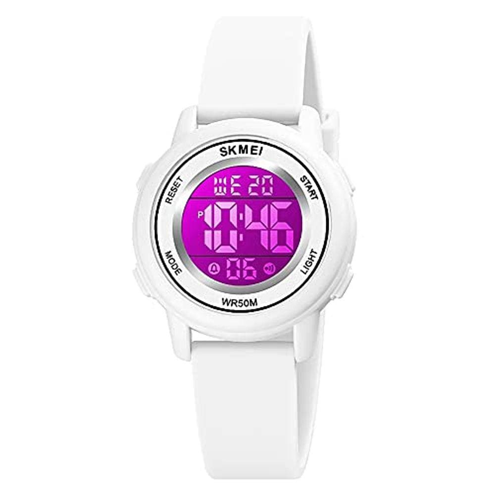 Relógio Esportivo Feminino à Prova d`Água com Alarme, Cronômetro e Iluminação LED em 7 Cores