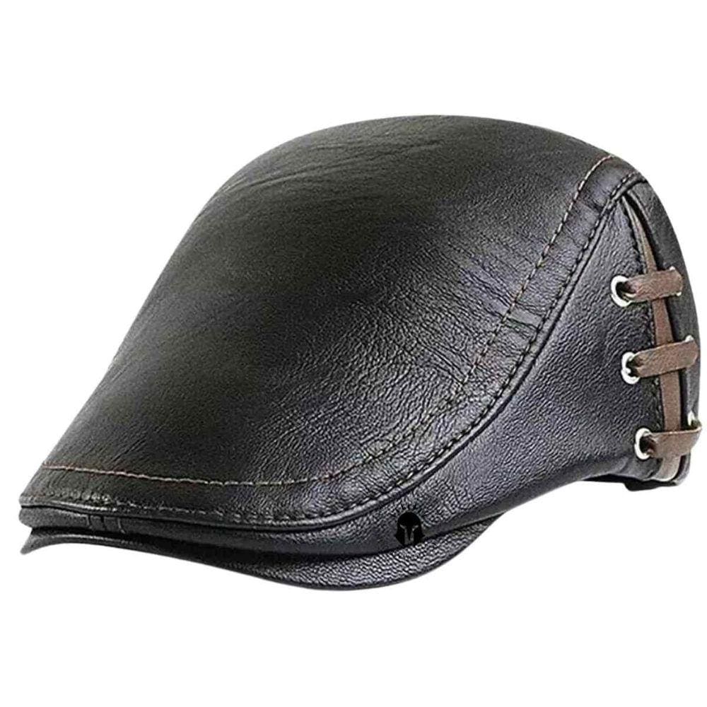 Boina Masculina Em Couro Sintético Premium E Estilosa Preta
