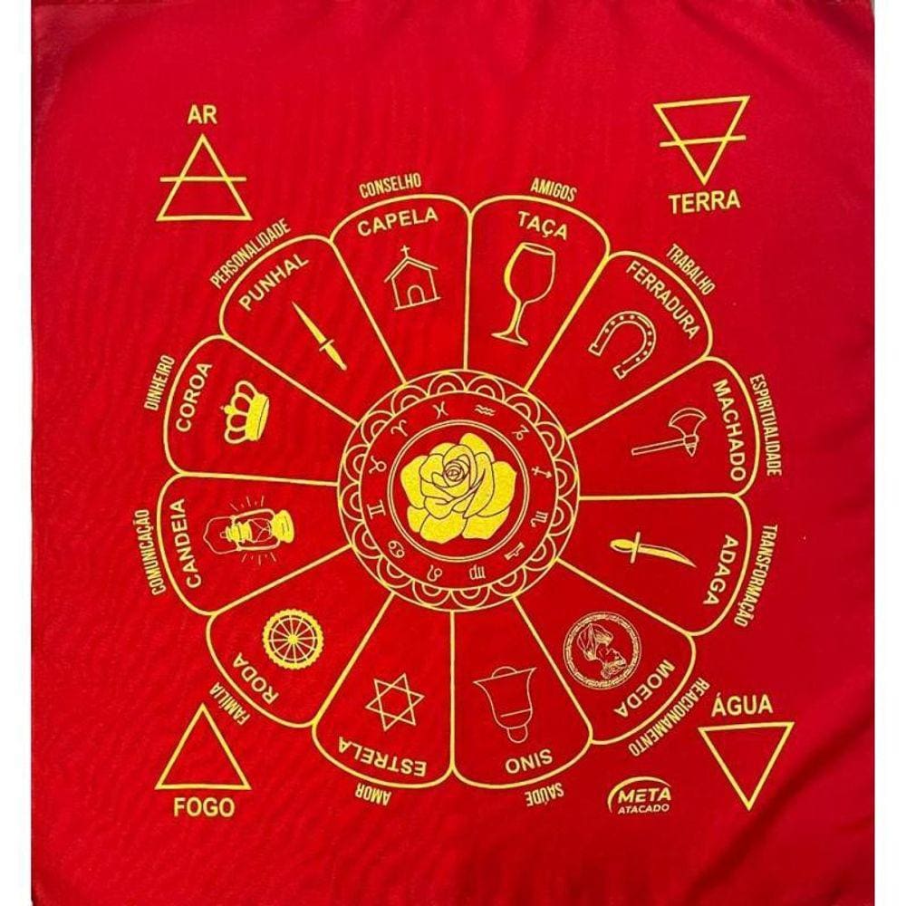 Toalha Tecido Jogo De Cartas Cigana 70 X 70 Cm Vermelha