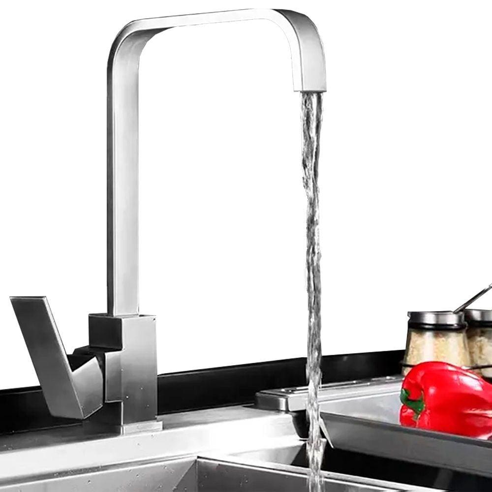Torneira de Banheiro Lavabo Cozinha Gourmet Prata Com Funcao Giro 360º Efeito Cascata + Registro Monocomando Agua Quente e Fria + Kit de Instalacao
