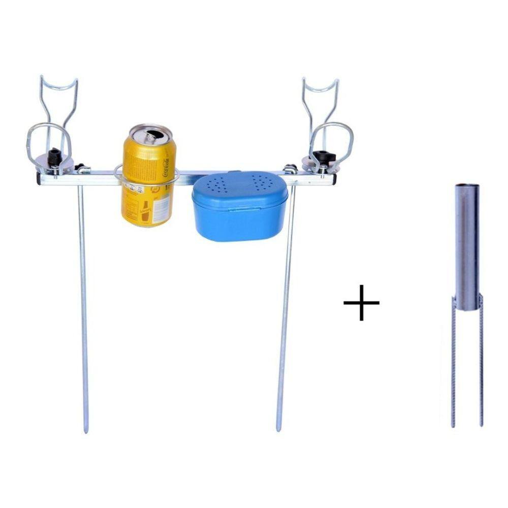 Suporte De Chão Para 2 Varas + Suporte Guarda Sol Chão