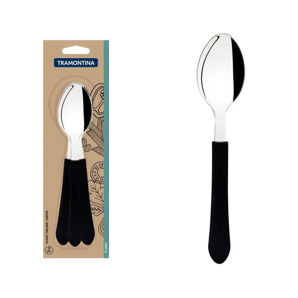 Conjunto De Colheres De Mesa Tramontina Leme Com Lâminas Em Aço Inox E Cabos De Polipropileno Preto 3 Peças