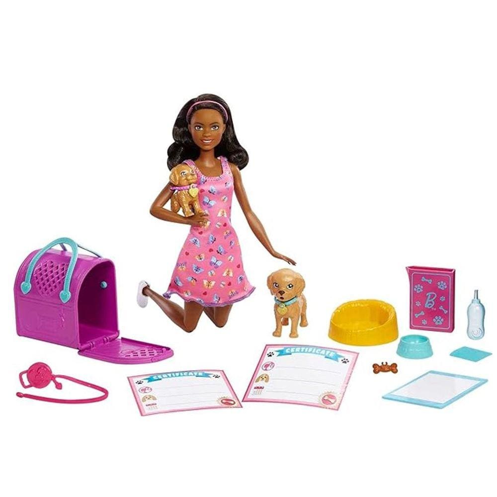 Boneca Barbie Adota Cachorrinho Negra - Mattel