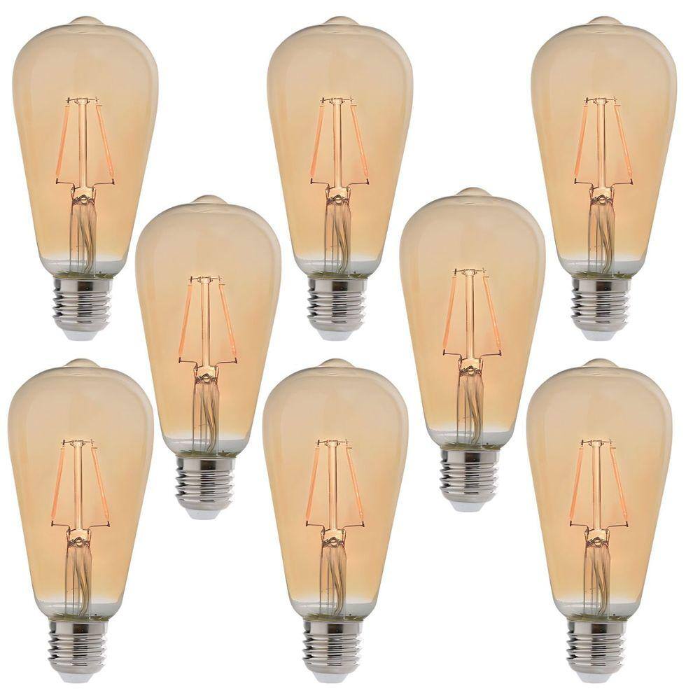 Kit 8 Lâmpadas Filamento Led Retro Pera ST64 E27 Avant 4W Ambar 2200K - 360 Lumens