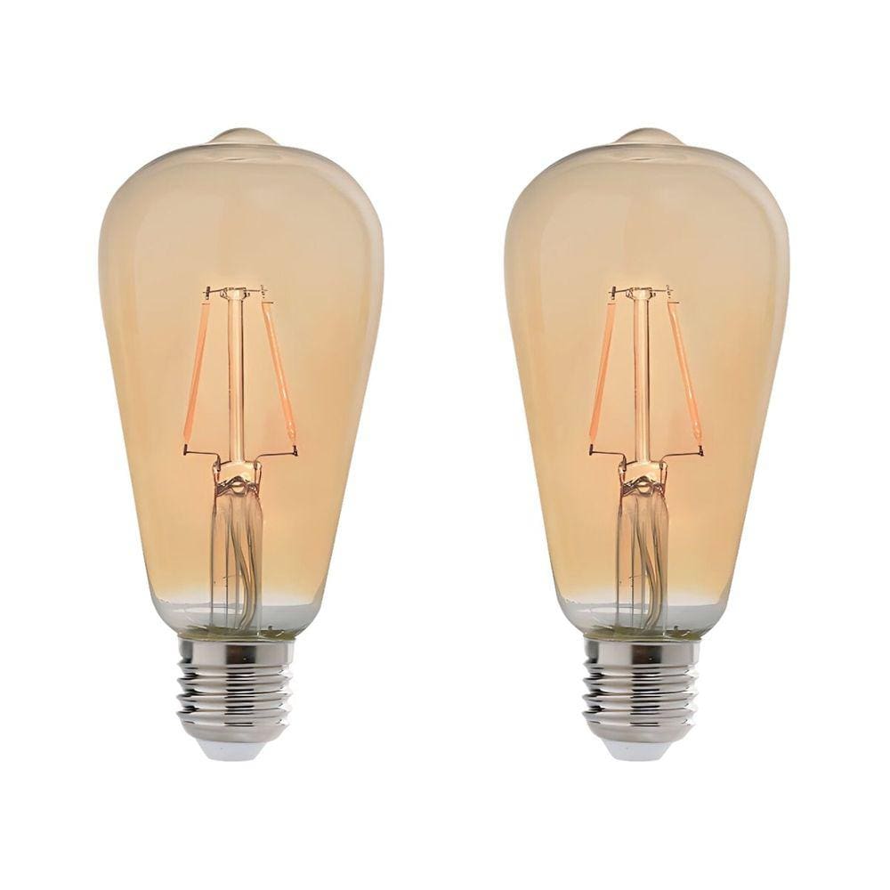 Kit 2 Lâmpadas Filamento Led Retro Pera ST64 E27 Avant 4W Ambar 2200K - 360 Lumens