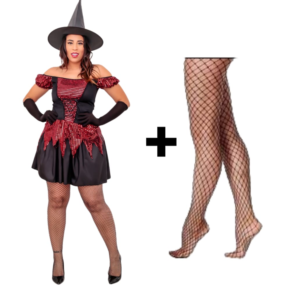 Fantasia Halloween Adulto Bruxa Vestido + Chapéu