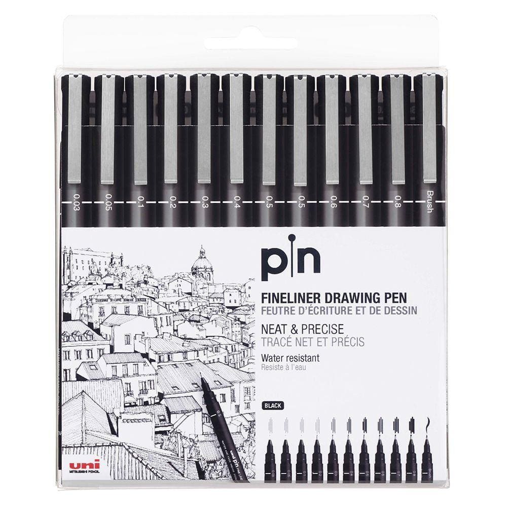 Estojo Caneta Nanquim Pin Uni-Ball C/12 Preta Fine Line