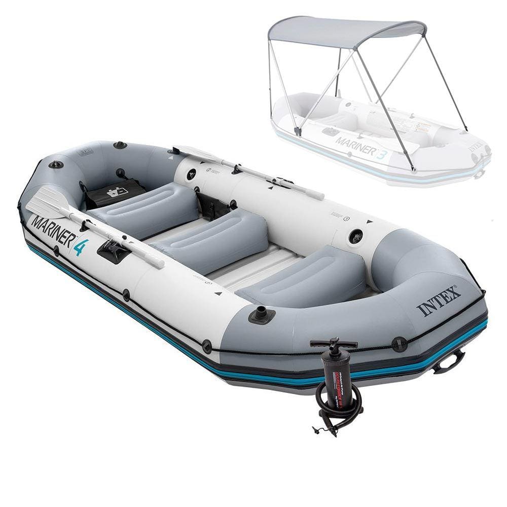 Bote Inflável Intex Mariner 4 C/ Par Remos Bomba Capota Teto Removível Intex