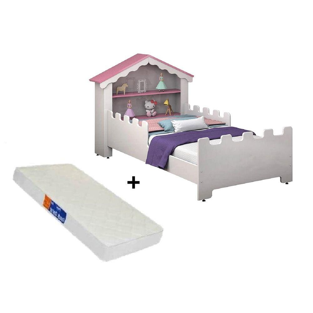 cama infantil cabeceira casinha com prateleira acompanha colchão