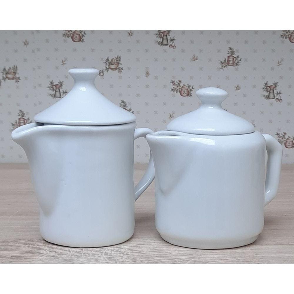 Kit 2 Bules Café, Chá, Leite 300 e 380ml - Porcelana Branca