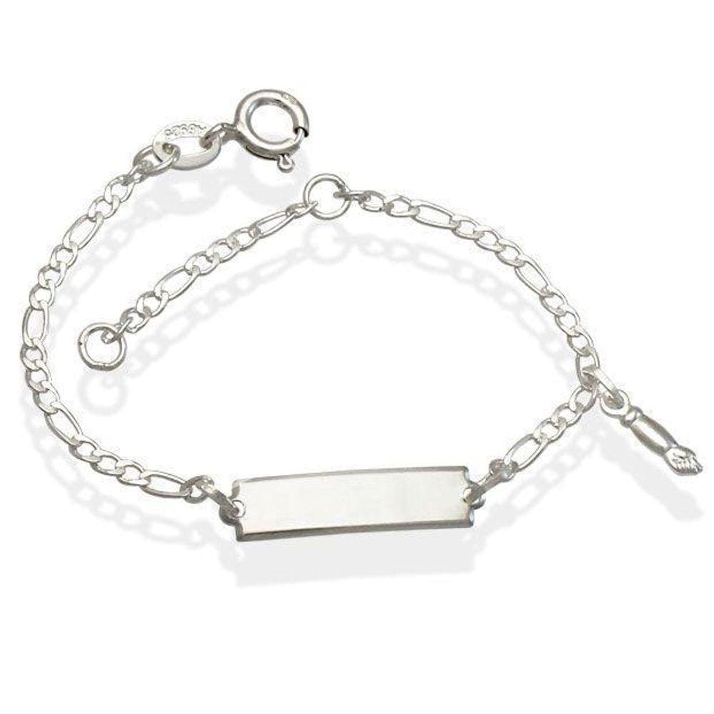 Pulseira De Prata Infantil Chapa Lisa Com Figuinha 12Cm