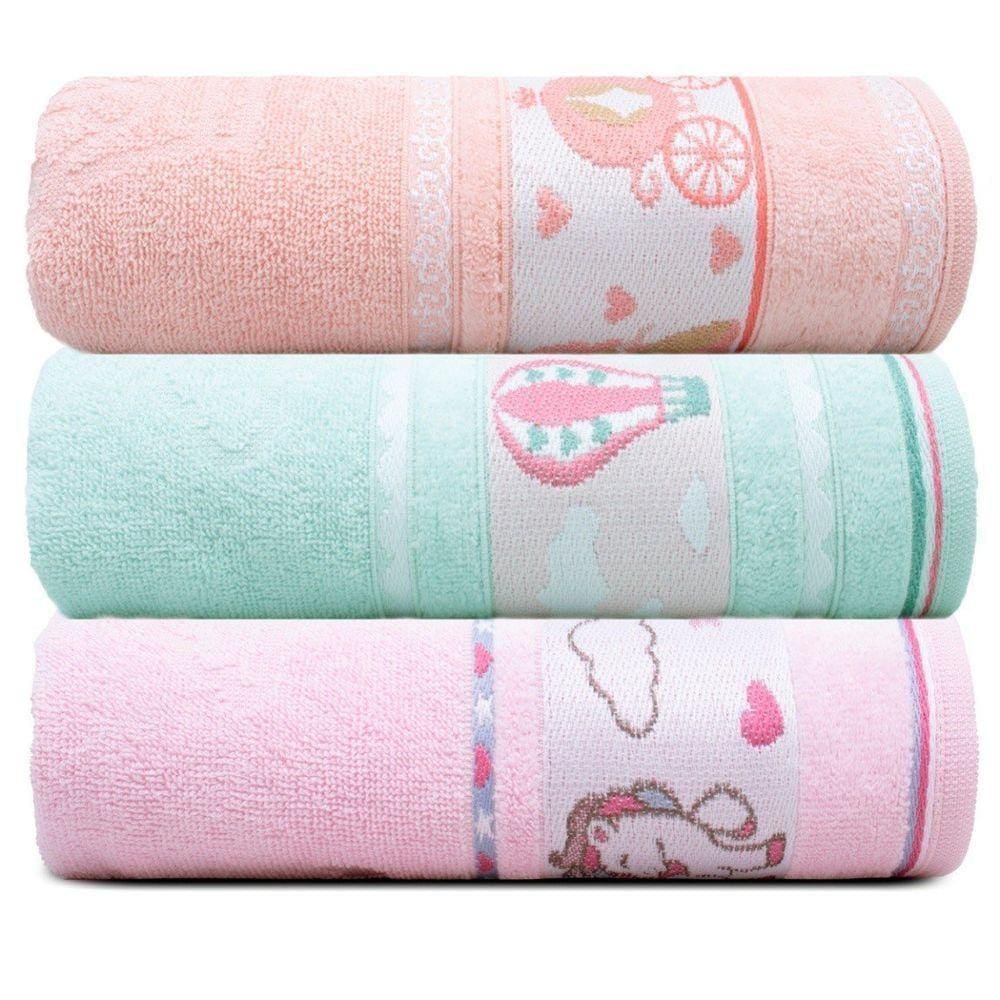 Jogo De Toalha De Banho Infantil 3 Peças Kids 68x110cm Appel Feminino
