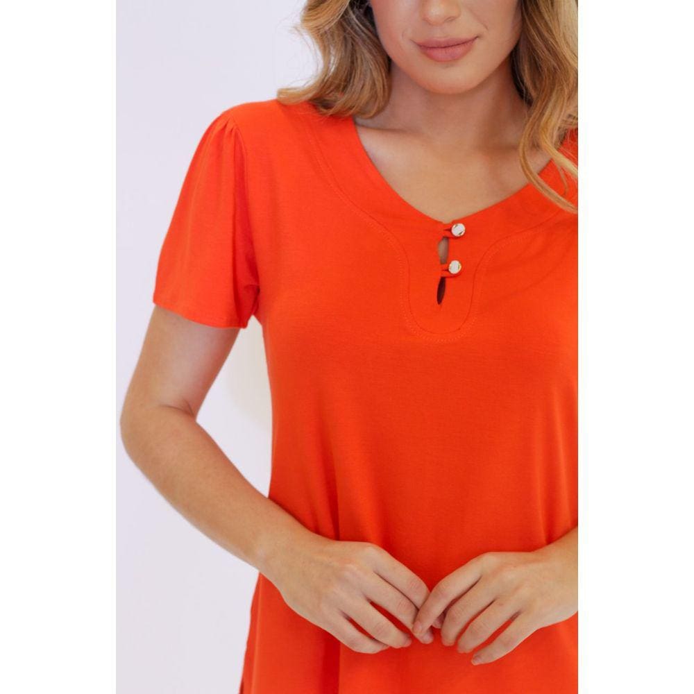 Blusa manga curta em viscolycra com botões Virou Moda