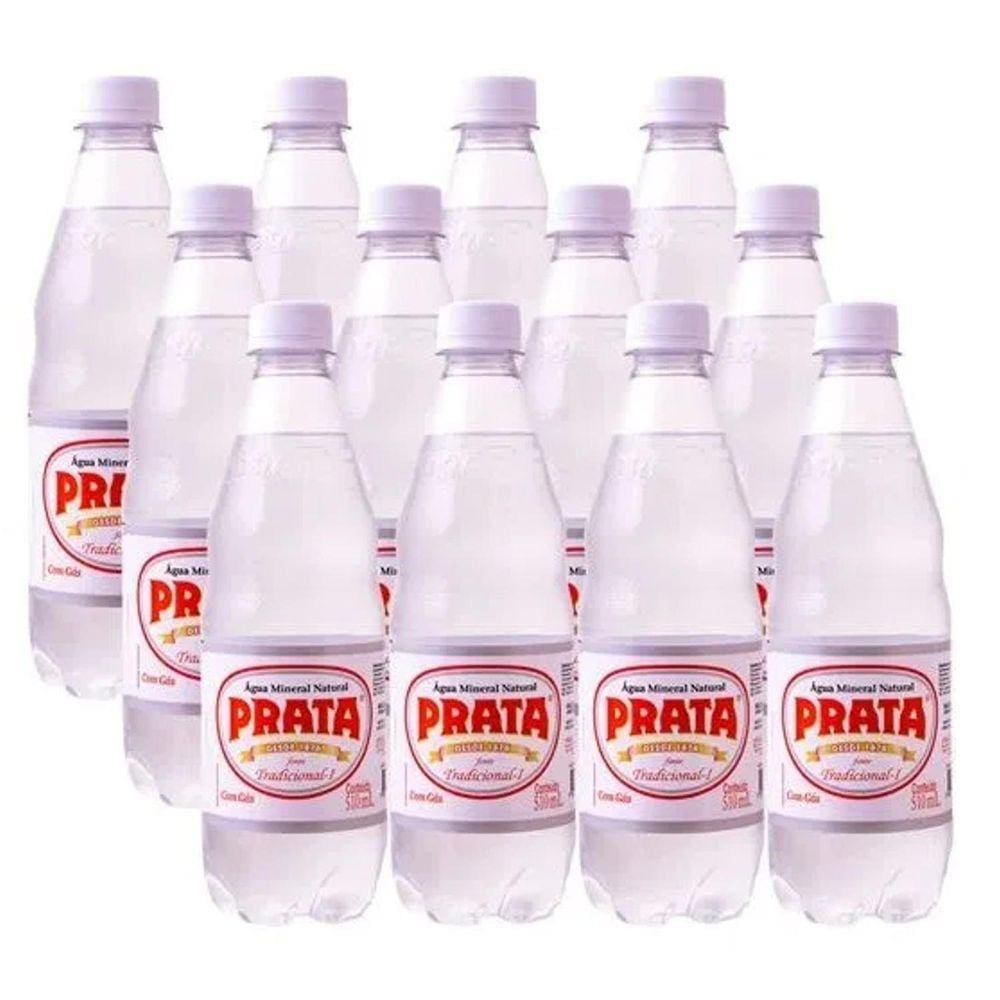 Água Mineral Alcalina Prata Com Gás Pet 510Ml  12 Unidades