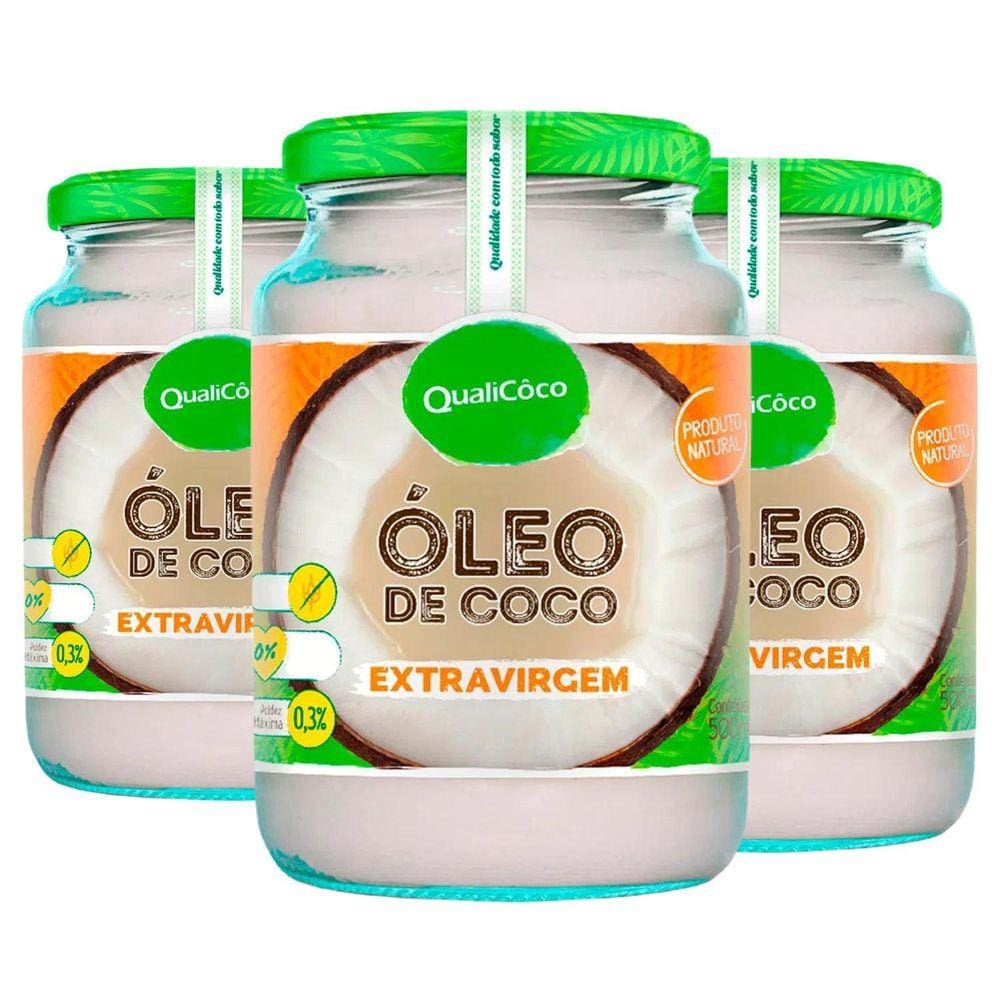 Oleo De Coco Coconut Qualicoco Extra Virgem 500Ml  3 Vidros