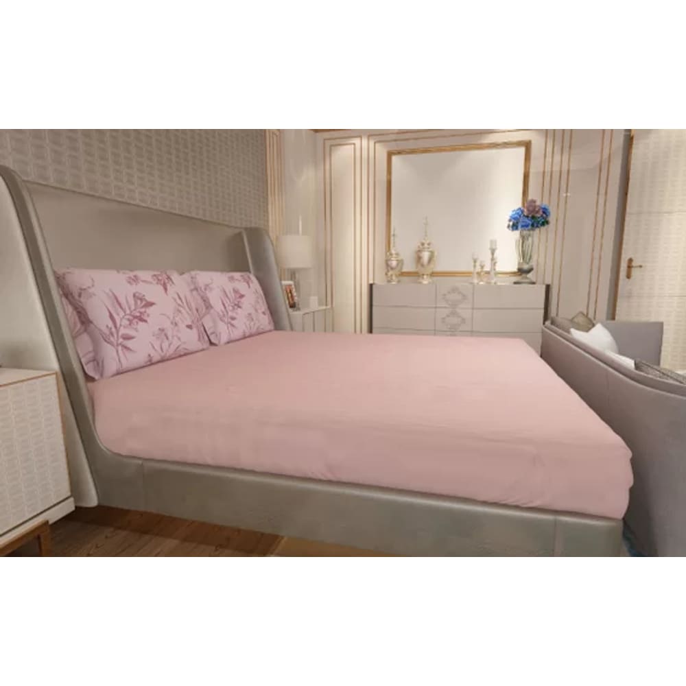 Jogo de Lençol Zono Enxovais Cama Queen 3 Peças Malha 100% Algodão Rosado Estampado