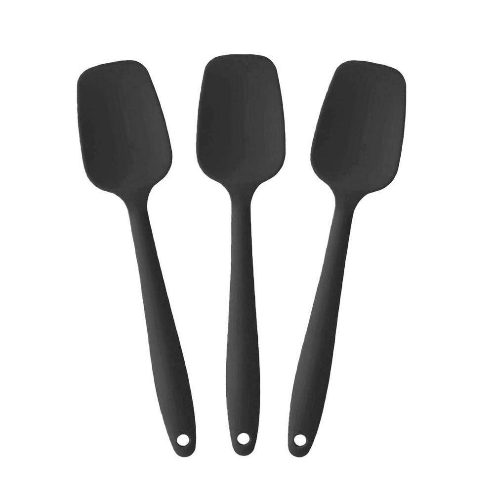 Kit 3 Espátulas De Silicone 28Cm Preta Reforçada Funda Reta-