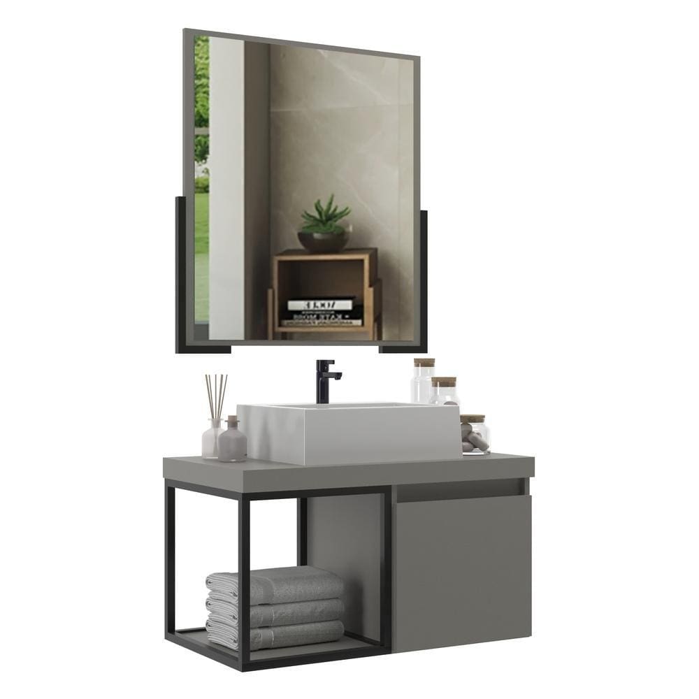 Gabinete Banheiro 70cm com Cuba e Espelheira Multimóveis CR10107