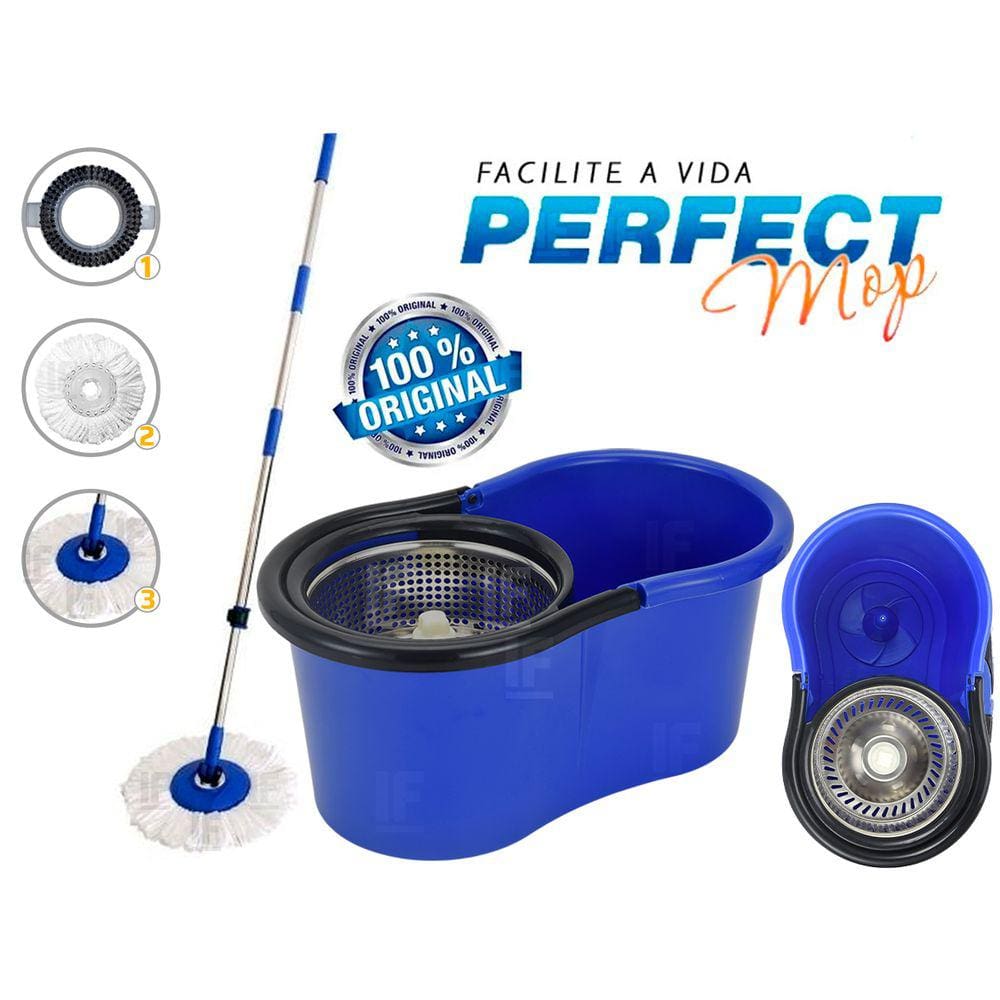 Balde Perfect Mop Pro 360 Inox Para Limpeza De Piso Esfregão C/3 Refis