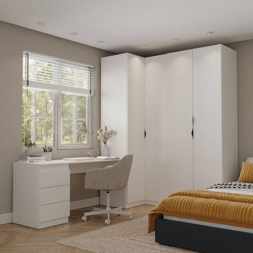 Guarda Roupa Modulado 4 Portas 3 Peças com Escrivaninha Hera CabeCasa MadeiraMadeira Branco Geada/Preto