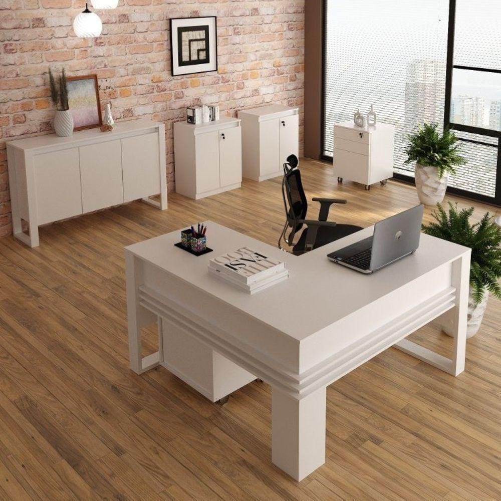 Conjunto Home Office 6 Peças Branco Branco